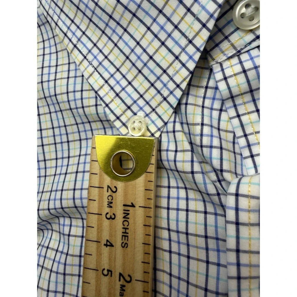 Polo Ralph Lauren Shirt Men 17 34/35 Yarmouth Classic Fit Blue Yellow Mini Check